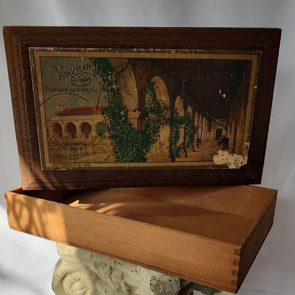 Vintage Dove Tailed Lidded Wooden Box Yorkmans Candies New Orleans